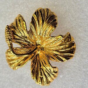 Gold Plated Hibiscus Brooch Medium Size Pin